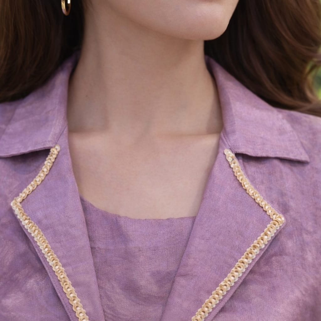 co ord set thread & cut dana work Premium Tissue Layered Palazzo Set with Jacket - Image 5