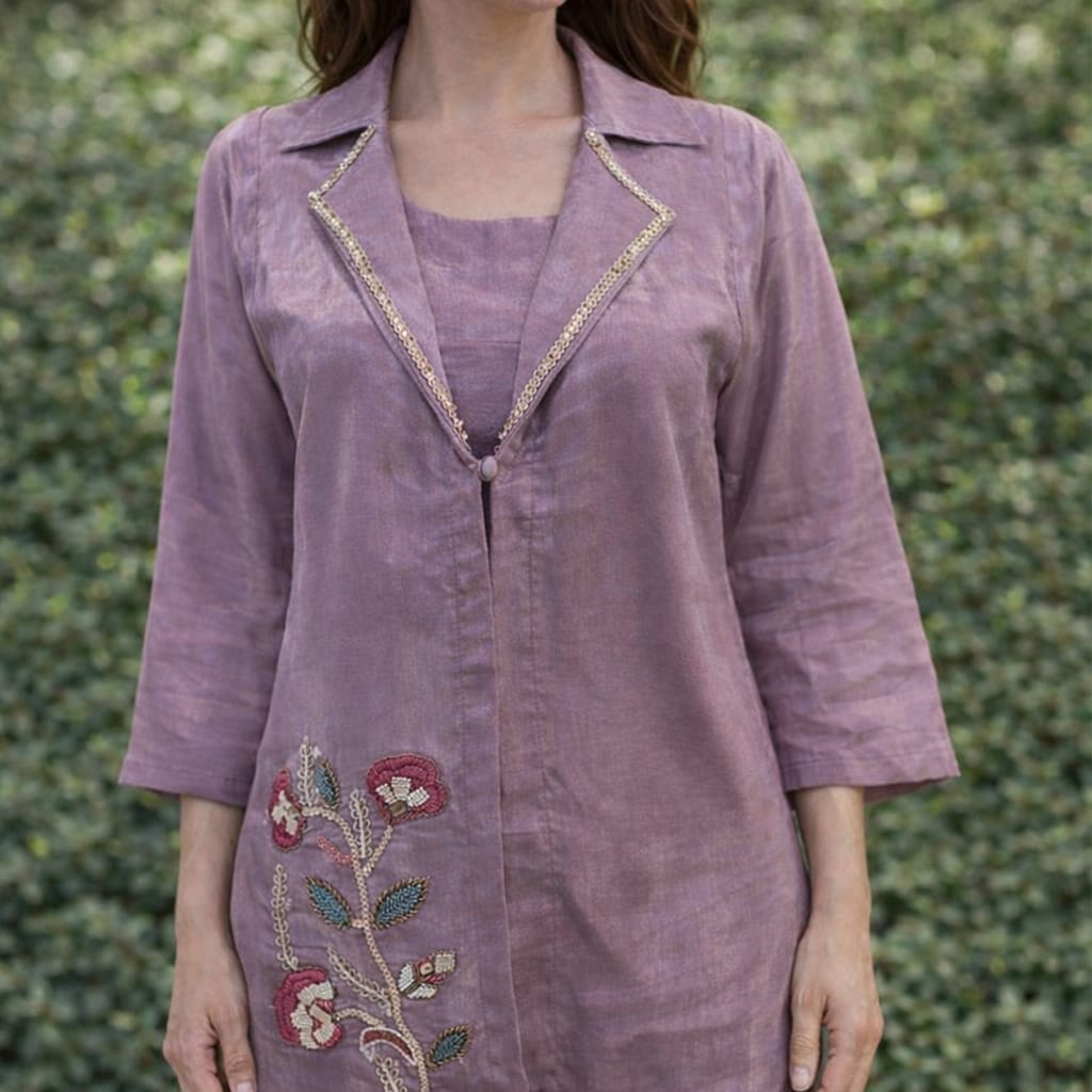 co ord set thread & cut dana work Premium Tissue Layered Palazzo Set with Jacket - Image 3