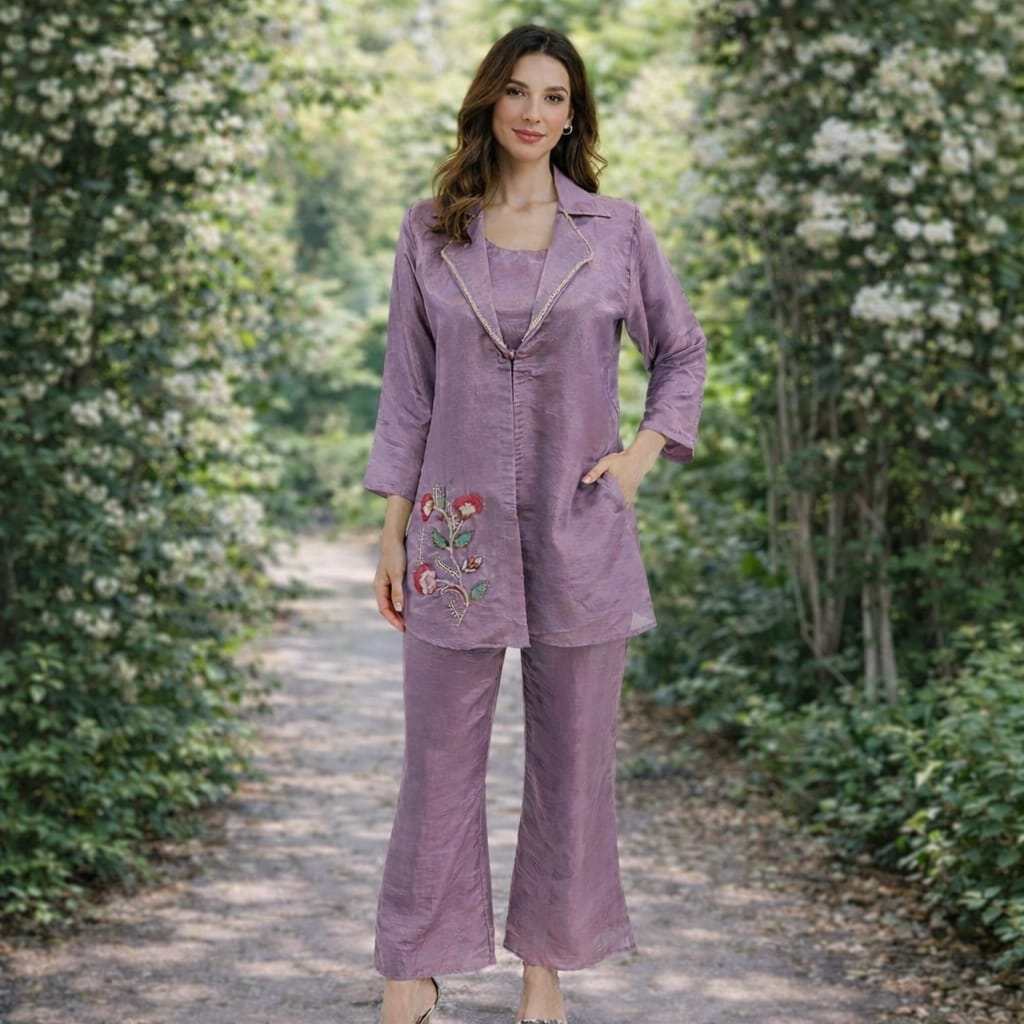 Premium Tissue Layered Palazzo Set with Jacket - Image 2