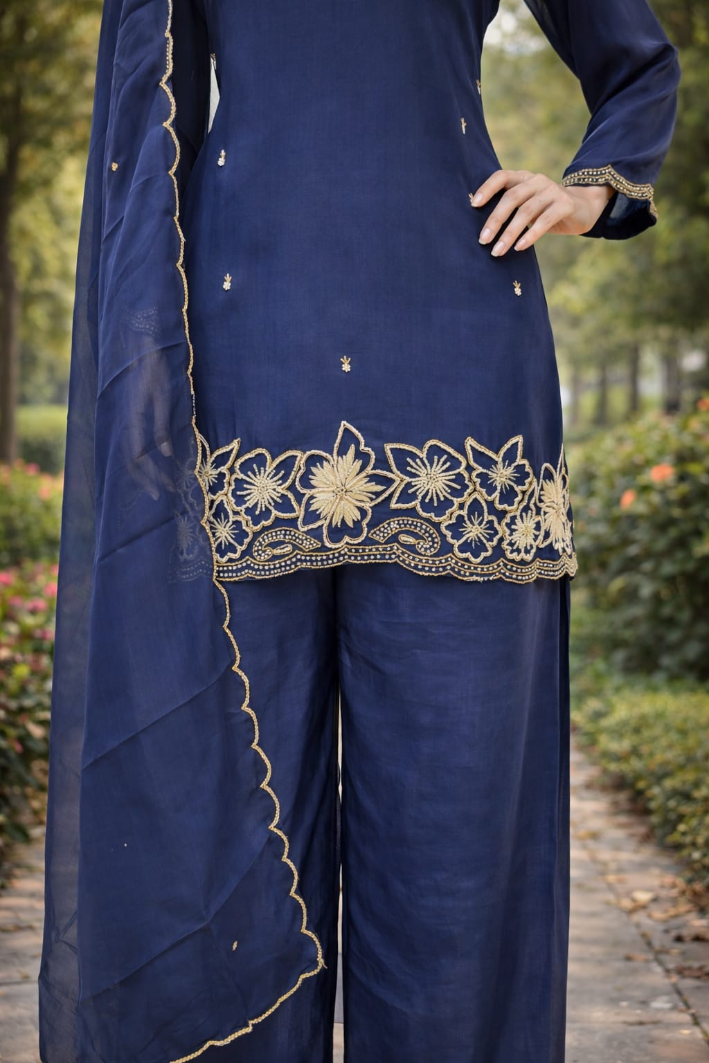 short kurta plazzo dupatta set moti & cut dana work short kurta plazzo dupatta set moti & cut dana work