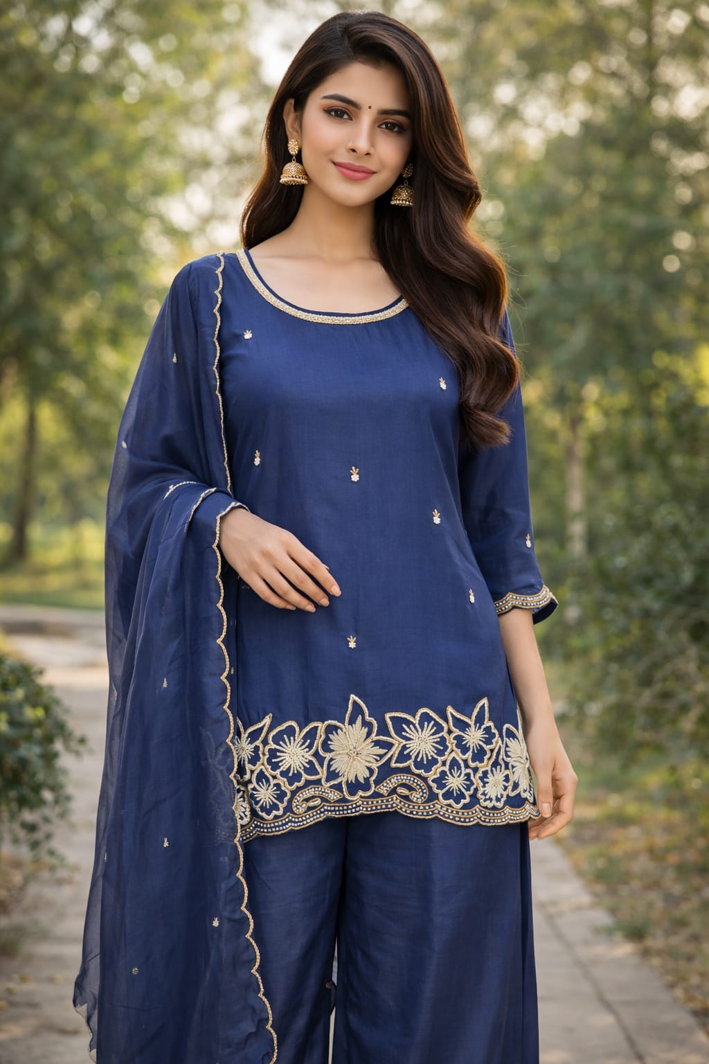 navy blue kurta palazzo set for women