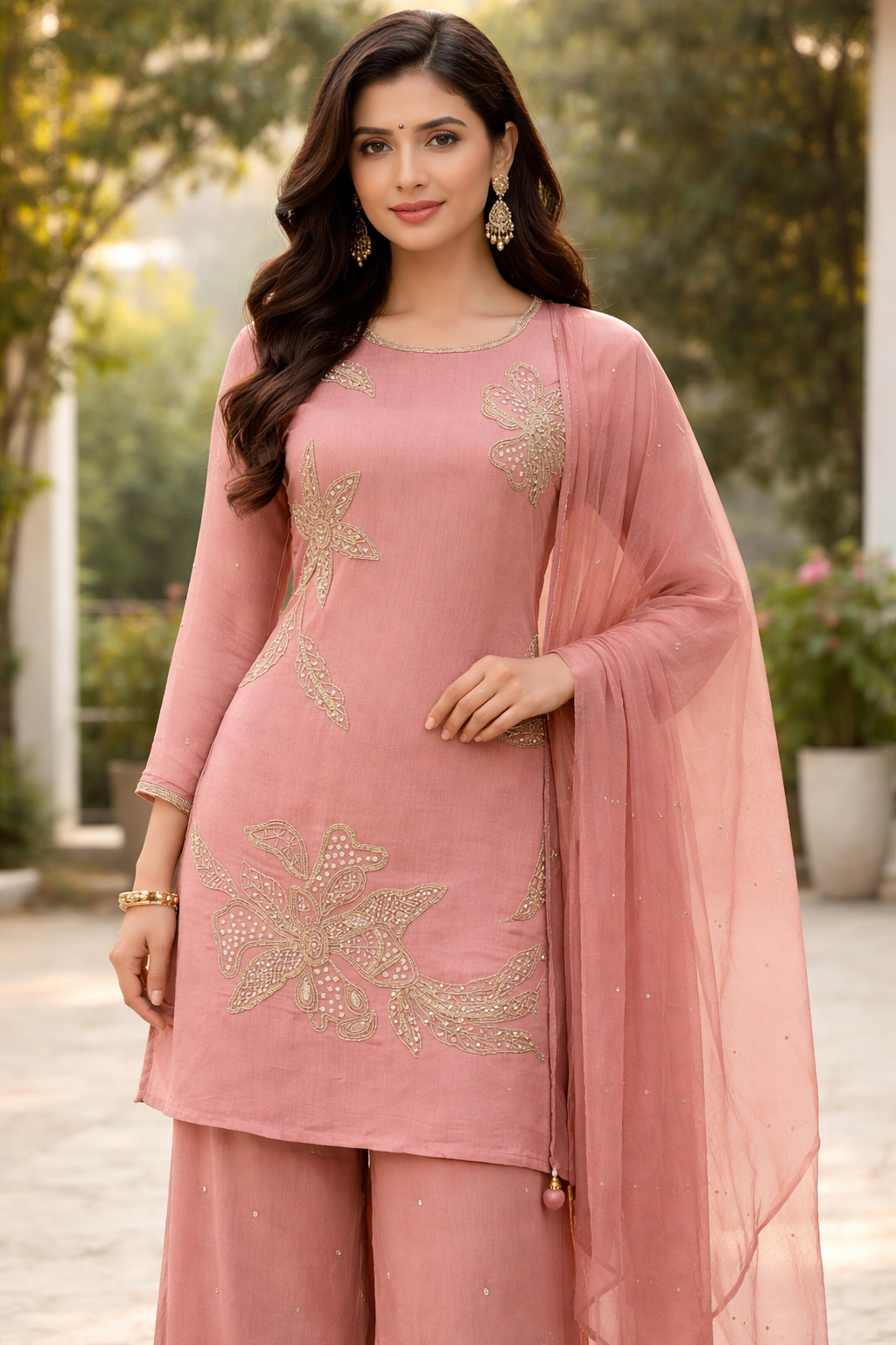 pink moti work palazzo kurta