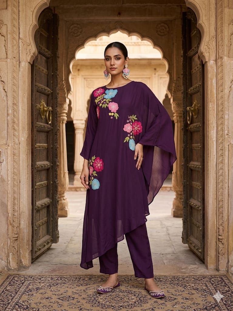 deep wine one sided kaftan suit