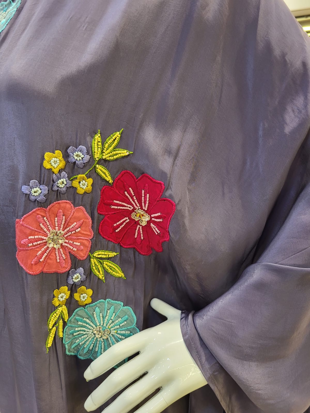 designer applique work crepe kaftan set