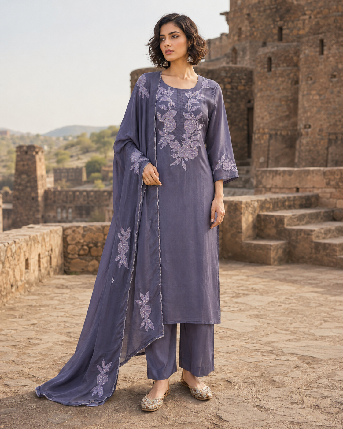 Applique Work Kurta Pant Set for women