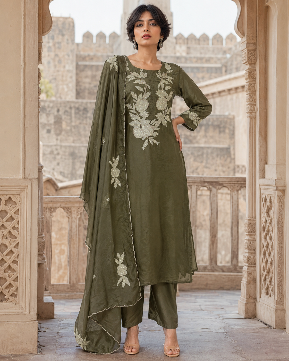 Applique Work Kurta Pant Set with Dupatta for Women | Premium 3 Piece Suit - Image 9