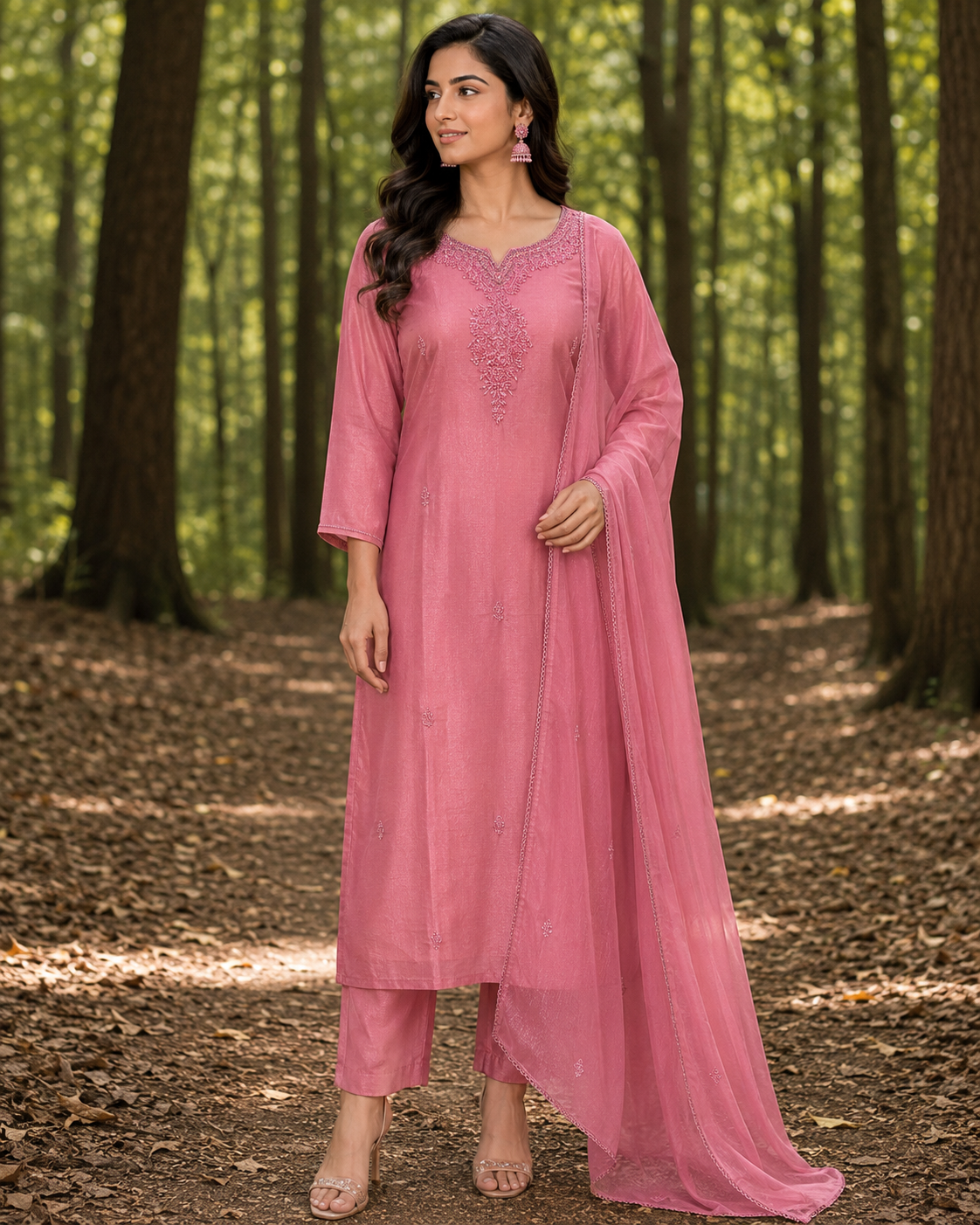 Premium Handwork V Neck Kurta Pant Set with Dupatta for Women - Image 2