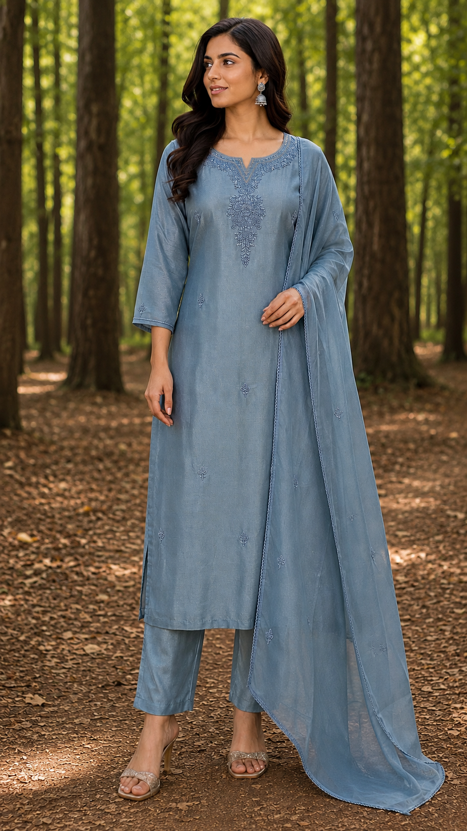 Premium Handwork V Neck Kurta Pant Set with Dupatta for Women - Image 6