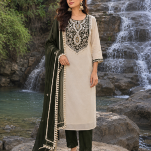 olive green tissue kurta pant set