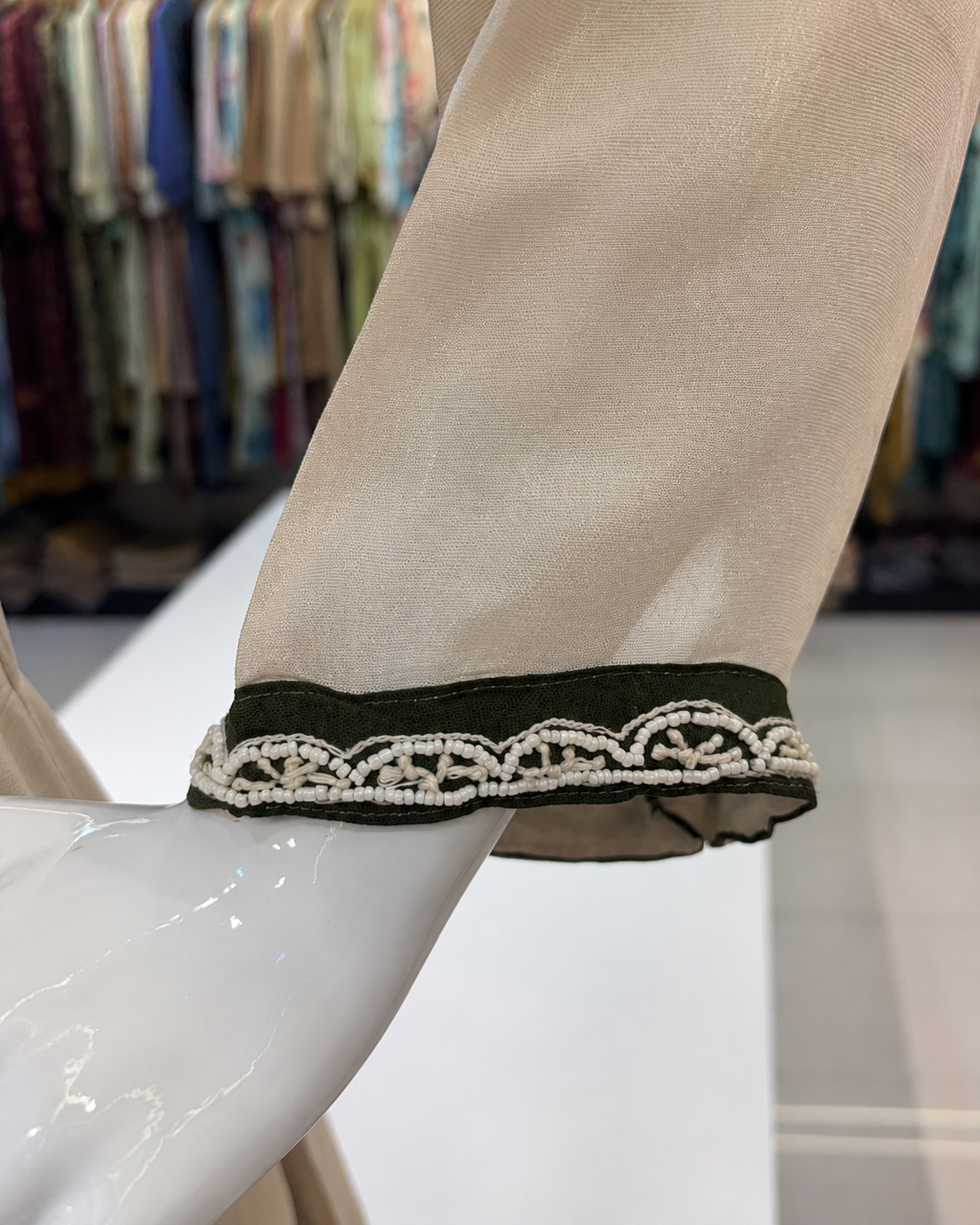 Olive Green Tissue Kurta Pant Set with Dupatta for Women | Premium Handwork 3 Piece Suit - Image 3
