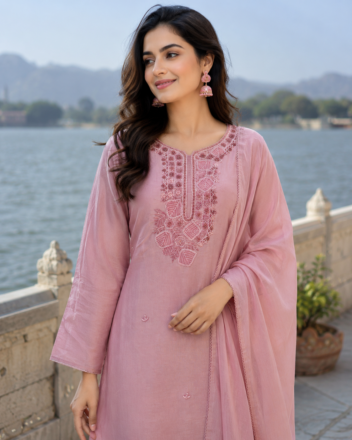 Handwork Tissue Kurta Pant Set with Dupatta for Women - Image 2
