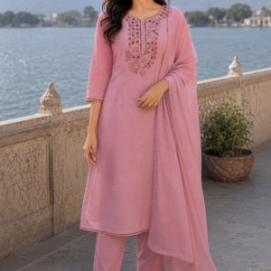 handwork tissue kurta pant set for women