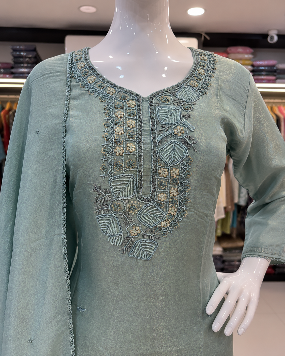 Handwork Tissue Kurta Pant Set with Dupatta for Women - Image 6