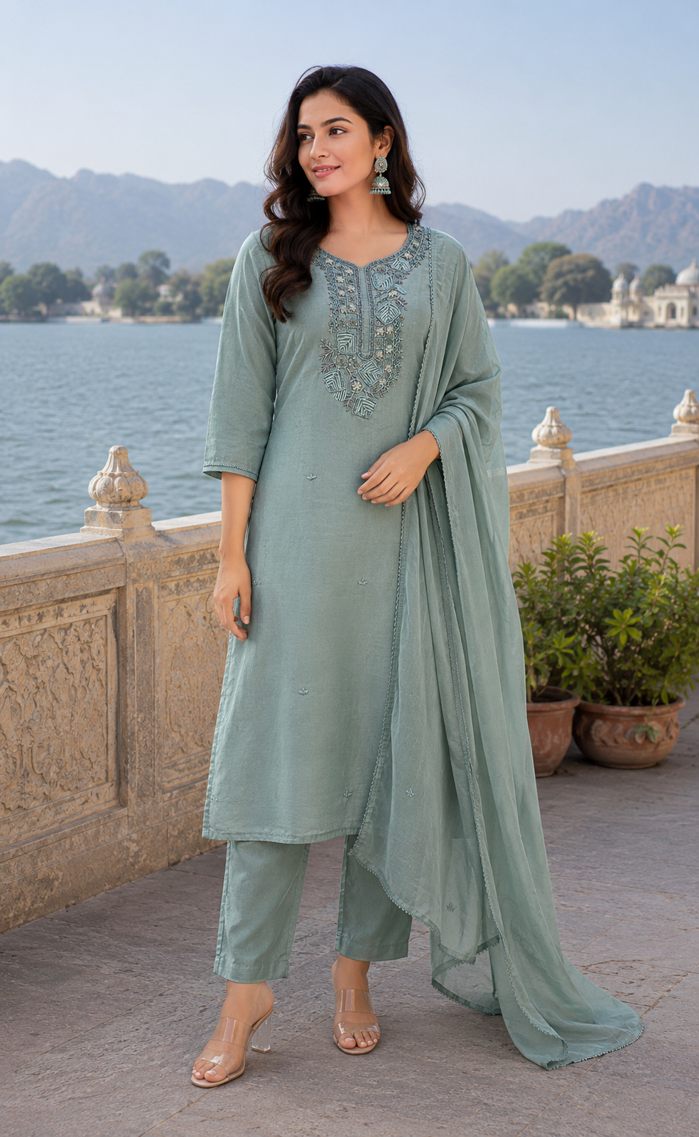 Handwork Tissue Kurta Pant Set with Dupatta for Women - Image 7