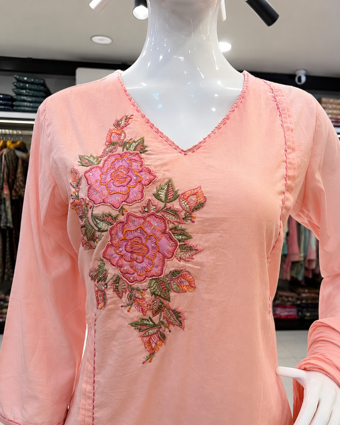 Premium Peach Cotton Kurta Pant Set with Dupatta - Image 3