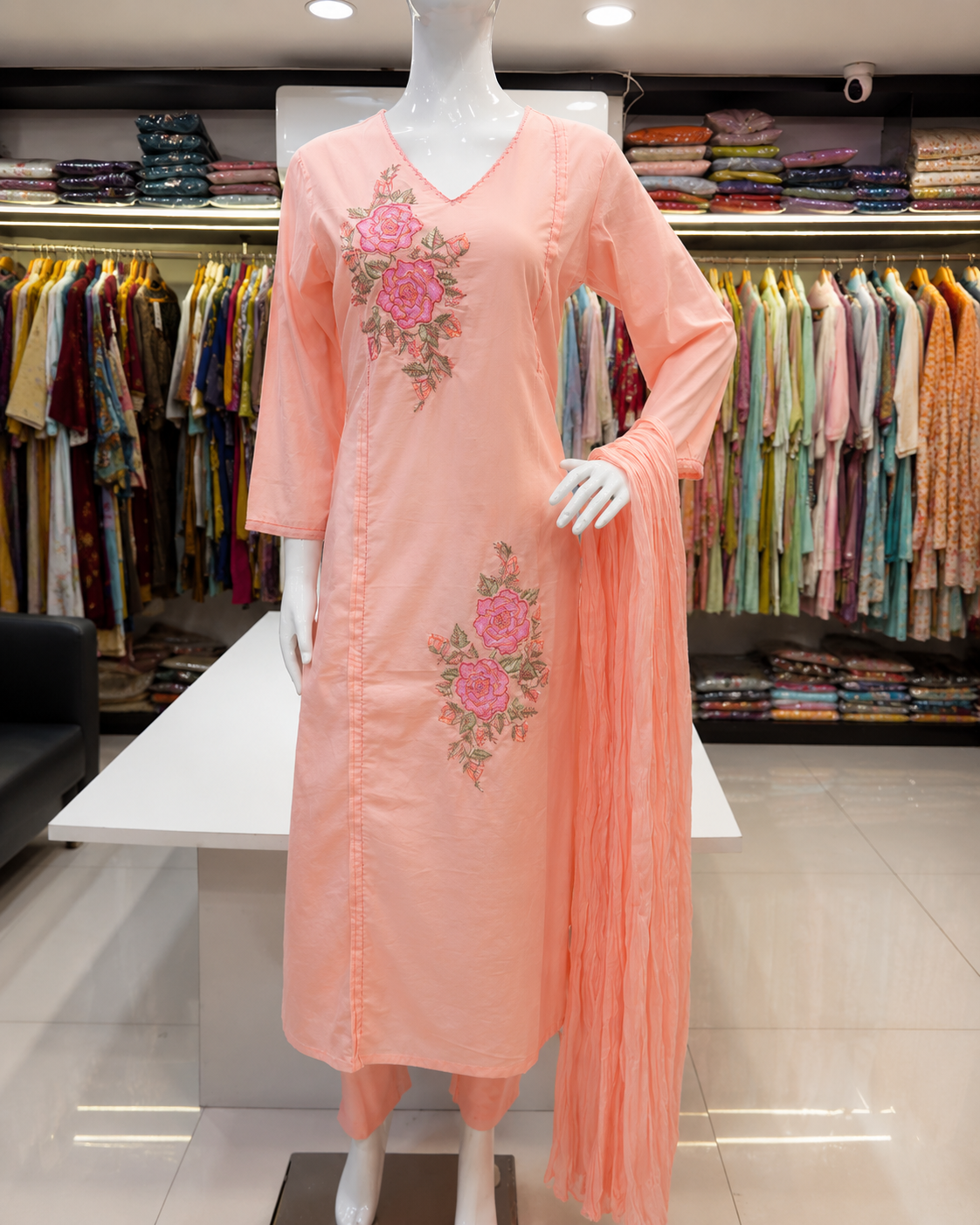Peach cotton kurta pant set